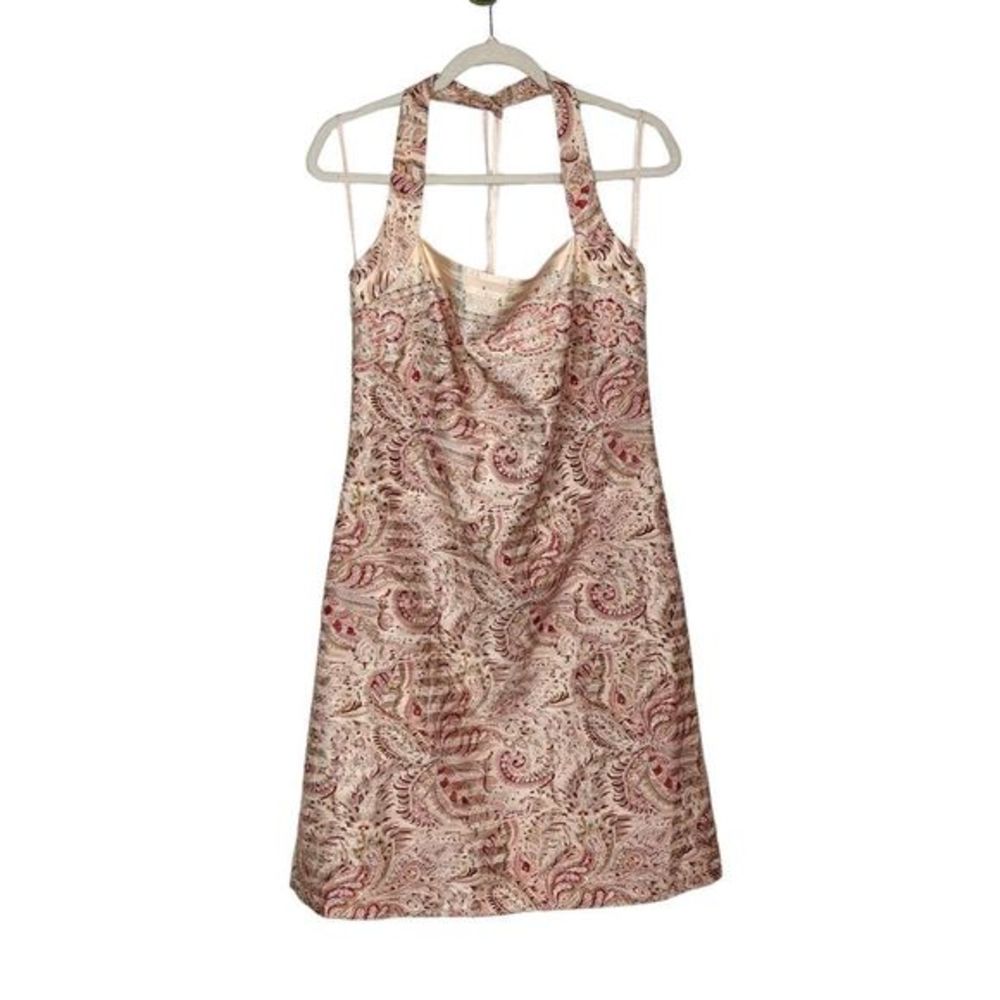 Kay Unger Cream and Pink Paisley Halter Mini Dress